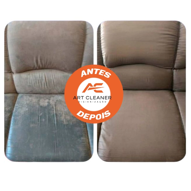 sofa marrom antes: sujo depois: limpo por art cleaner
