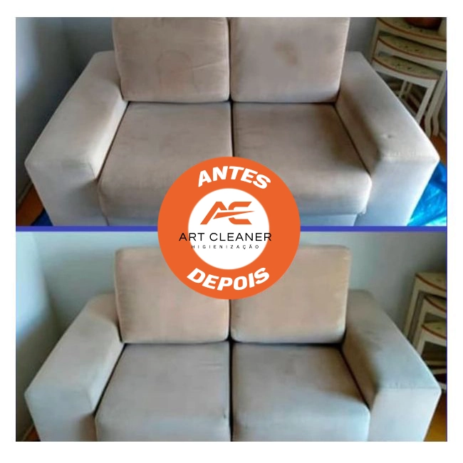 sofa bege antes: sujo depois: limpo por art cleaner
