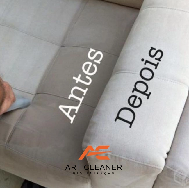 sofa antes: sujo depois: limpo por art cleaner