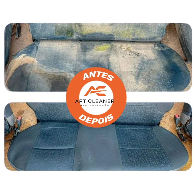 banco de carro azul antes: sujo depois: limpo por art cleaner